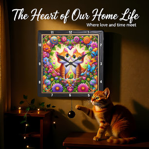 Tabby Kitten Floral Heart Wall Square Wall Clock