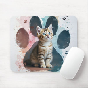 Tabby Kitten In a Pawprint Mouse Pad