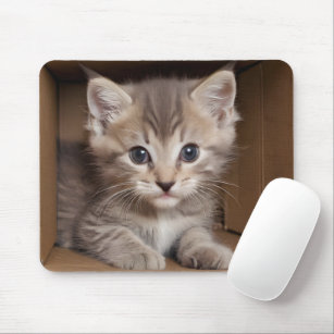 Tabby Kitten In Cardboard Box Mouse Pad