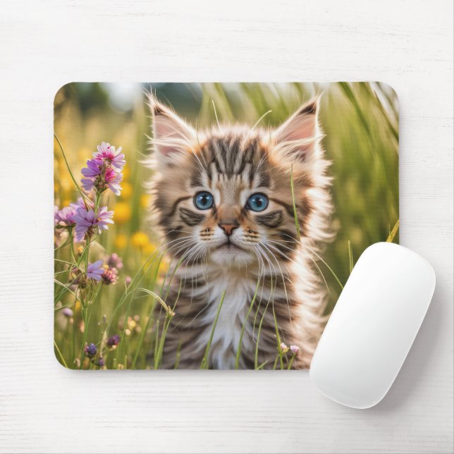 Tabby Kitten In Country Meadow Mouse Pad (With Mouse)