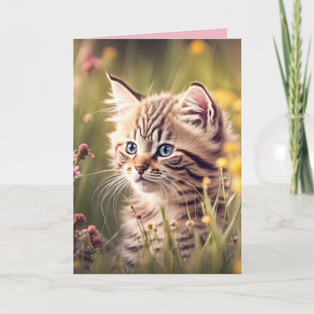 Tabby Kitten In Wildflowers Card (Front)