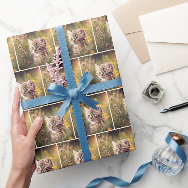 Tabby Kitten In Wildflowers Wrapping Paper (Gifting)