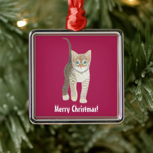 Tabby Kitten Metal Ornament (Tree)