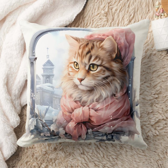 Tabby Kitten Pink Frilly Clothing Cushion (Blanket)