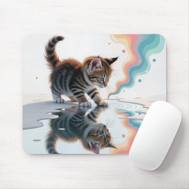 Tabby Kitten Reflection In a Puddle Mouse Pad (With Mouse)