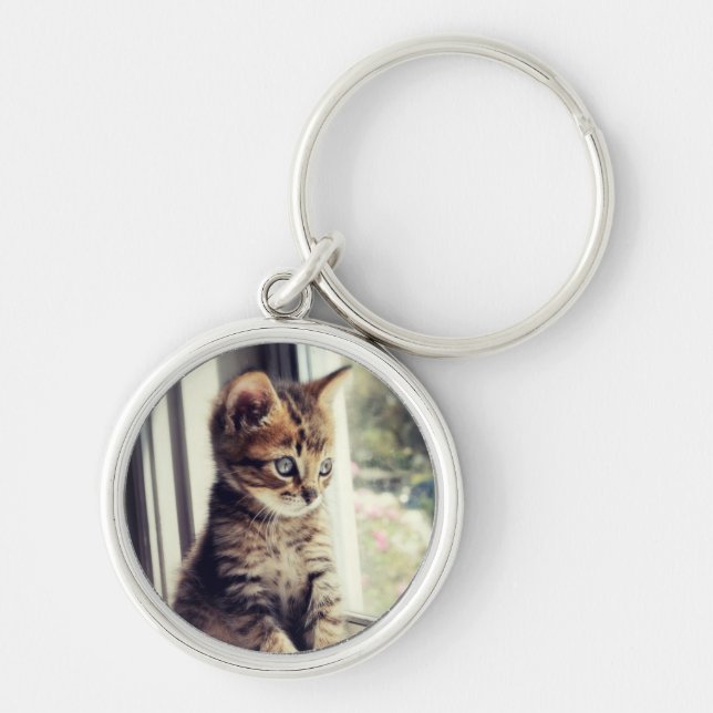Tabby Kitten Watching Key Ring (Front)
