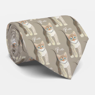 Tabby Kitten With Text Lightest Brown Necktie