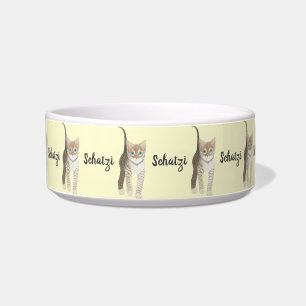 Tabby Kitten Yellow Cat Bowl With Text