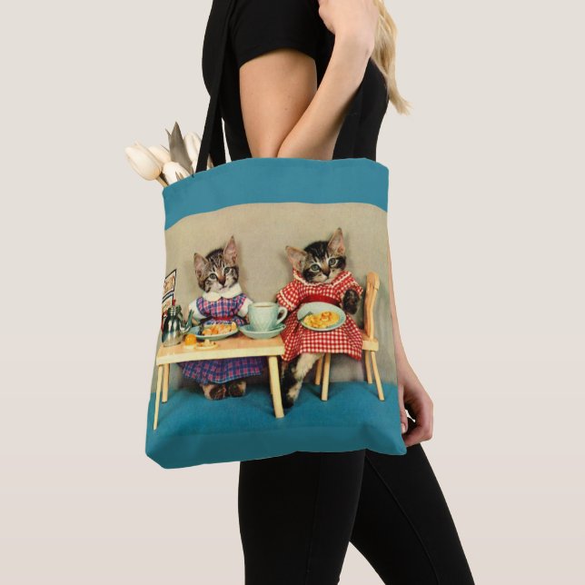 tabby kittens breakfast tote bag (Close Up)