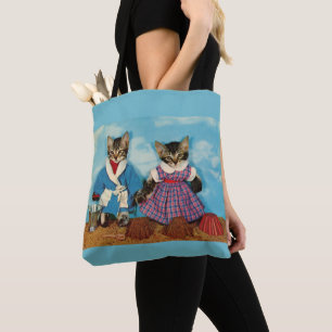 tabby kittens playing on the beach tote bag