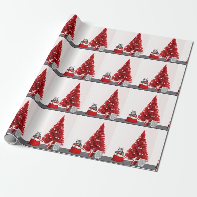Tabby Kitty Cat Christmas Wrapping Paper (Unrolled)