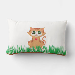 Tabby Kitty Cat & Plant Lumbar Cushion