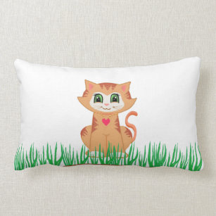 Tabby Kitty Cat & Plant Lumbar Cushion