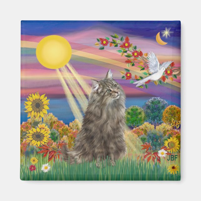 Tabby Norwegian Forest Cat - Autumn Sun Magnet (Front)