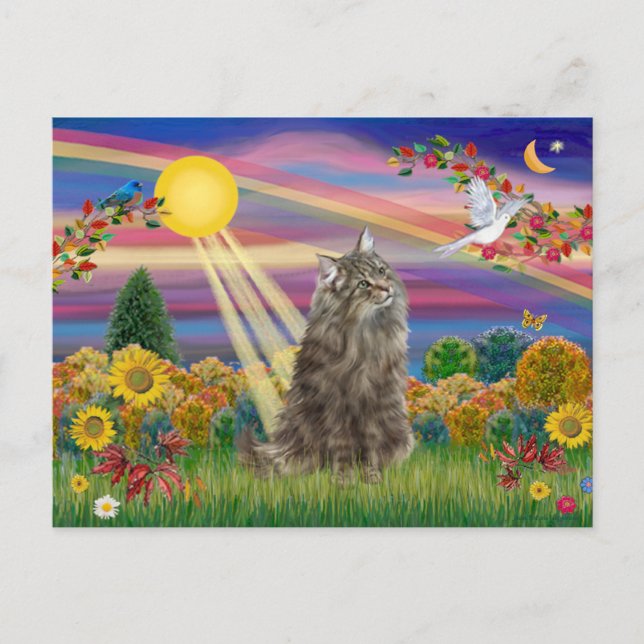 Tabby Norwegian Forest Cat - Autumn Sun Postcard (Front)