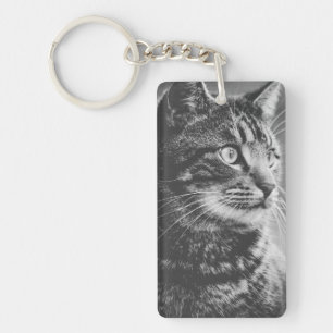Tabby Profile   Big Eyes   Black and White Key Ring