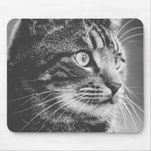 Tabby Profile Big Eyes Black and White Mouse Pad