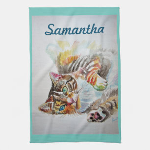 Tabby tabbies Cute Cat cats watercolor Cute Script Tea Towel