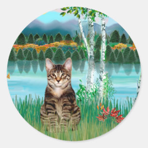 Tabby Tiger Cat  - Birches Classic Round Sticker