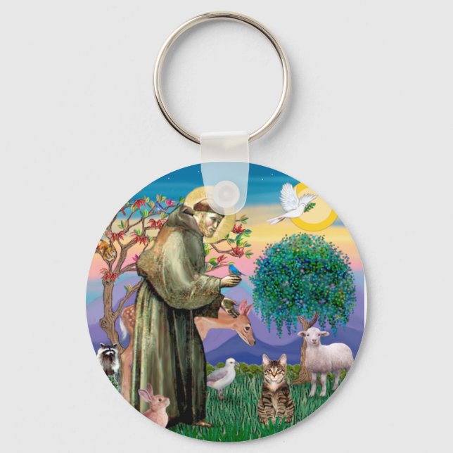 Tabby Tiger Cat - Saint Francis Key Ring (Front)
