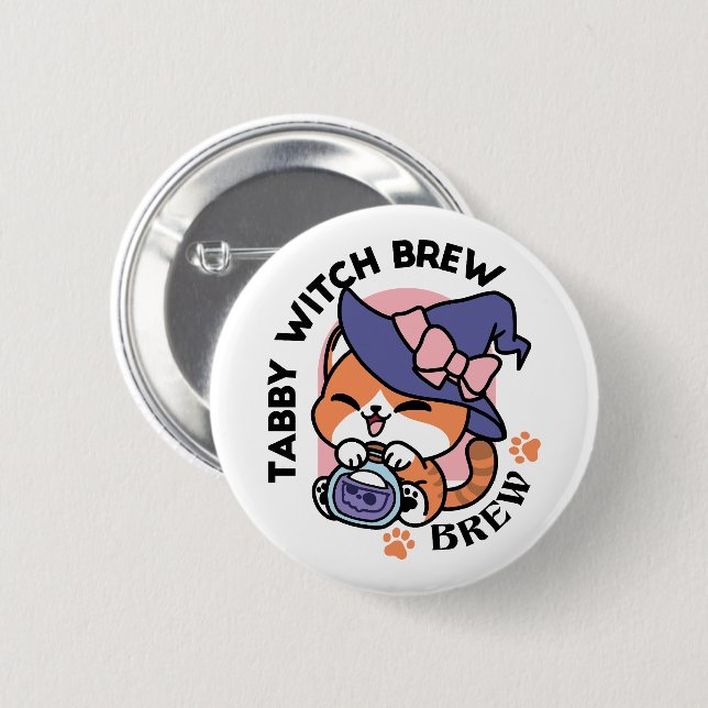 Tabby Witch Brew – Cute Halloween Cat Design 6 Cm Round Badge (Front & Back)