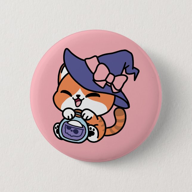 Tabby Witch Brew – Cute Halloween Cat Design 6 Cm Round Badge (Front)