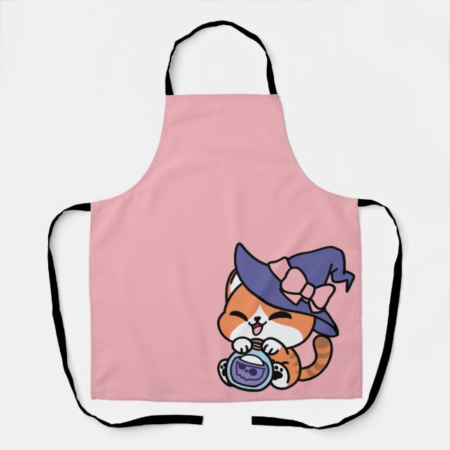 Tabby Witch Brew – Cute Halloween Cat Design Apron (Front)