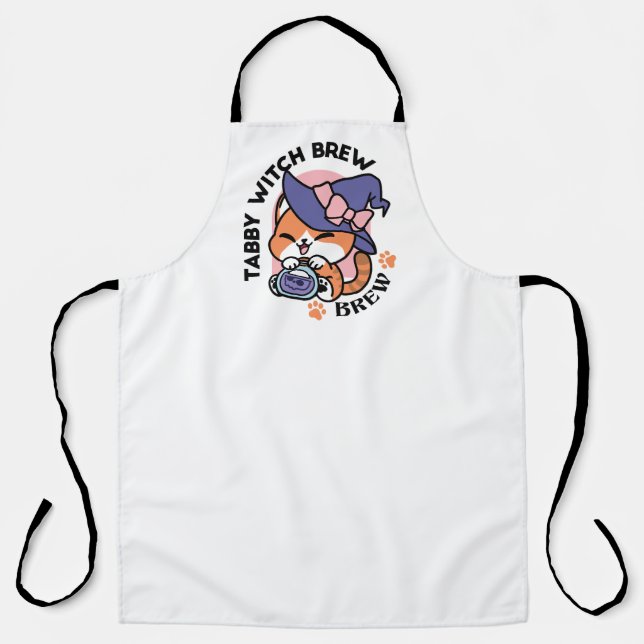Tabby Witch Brew – Cute Halloween Cat Design Apron (Front)