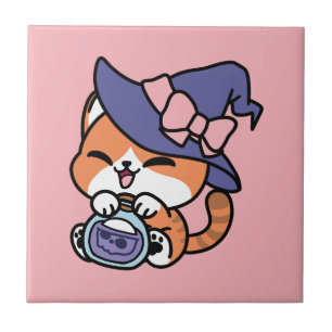 Tabby Witch Brew – Cute Halloween Cat Design Ceramic Tile