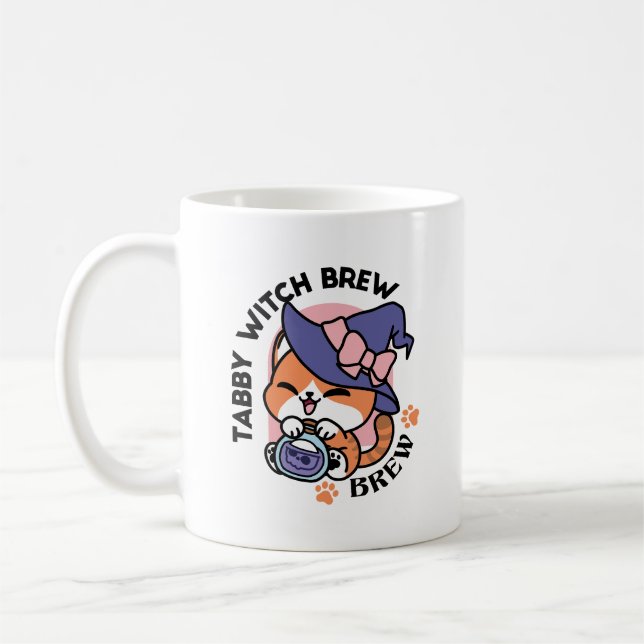 Tabby Witch Brew – Cute Halloween Cat Design Coffee Mug (Left)