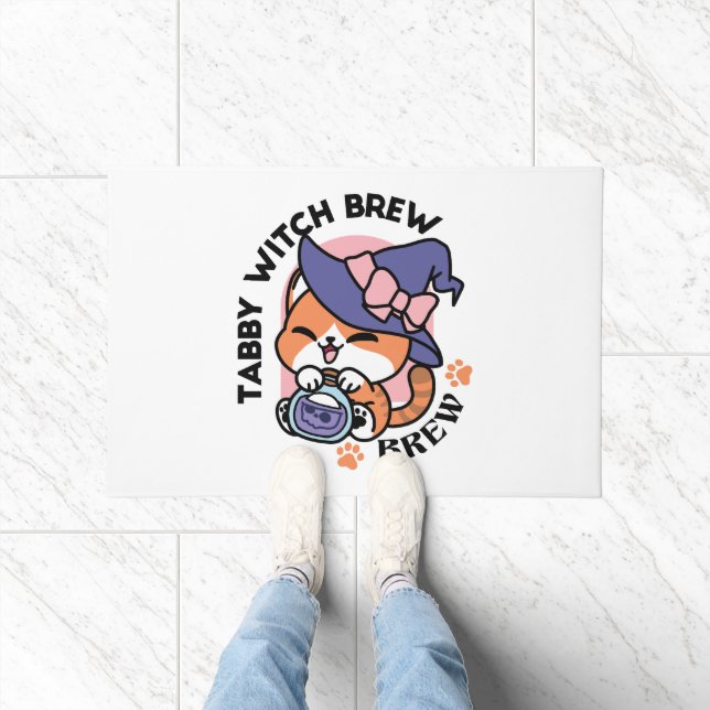 Tabby Witch Brew – Cute Halloween Cat Design Doormat (Indoor)