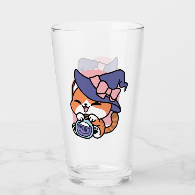 Tabby Witch Brew – Cute Halloween Cat Design Glass (Front)