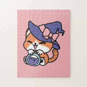 Tabby Witch Brew – Cute Halloween Cat Design Jigsaw Puzzle