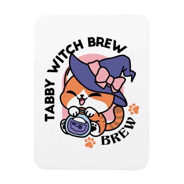 Tabby Witch Brew – Cute Halloween Cat Design Magnet (Vertical)
