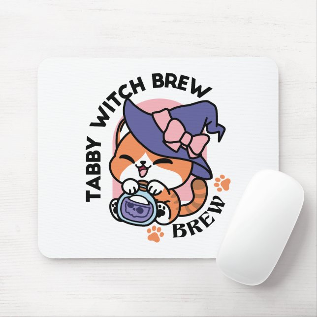 Tabby Witch Brew – Cute Halloween Cat Design Mouse Pad (With Mouse)
