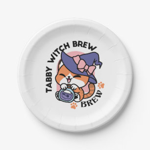 Tabby Witch Brew – Cute Halloween Cat Design Paper Plate
