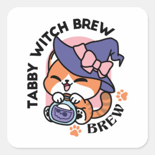 Tabby Witch Brew – Cute Halloween Cat Design Square Sticker