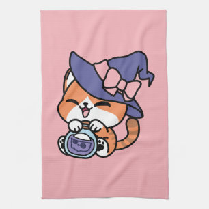 Tabby Witch Brew – Cute Halloween Cat Design Tea Towel
