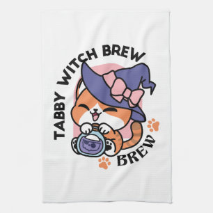 Tabby Witch Brew – Cute Halloween Cat Design Tea Towel