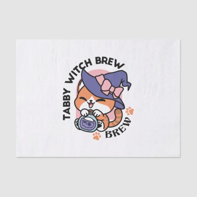 Tabby Witch Brew – Cute Halloween Cat Design Tissue Paper (Front)
