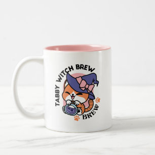 Tabby Witch Brew – Cute Halloween Cat Design Two-Tone Coffee Mug