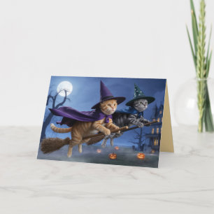 Tabby Witches Halloween Greeting Card