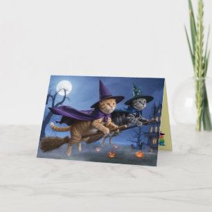 Tabby Witches Halloween Greeting Card
