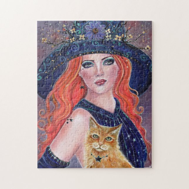 Tabitha Halloween witch and Kitty puzzle by Renee (Vertical)