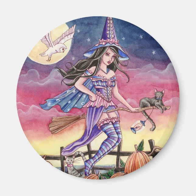 Tabitha - Witch, Cat and Owl Magnet (Front)