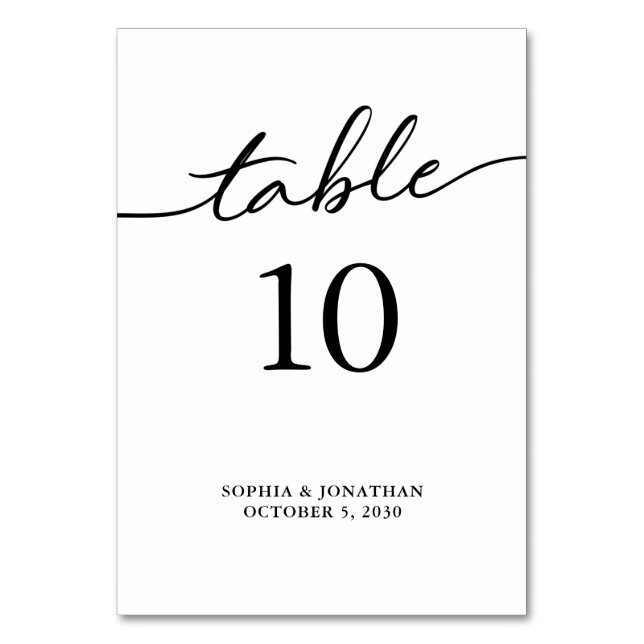 Table 10 Black Calligraphy Personalised Wedding Number (Front)