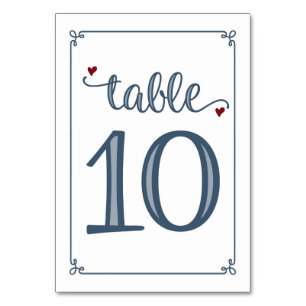 "Table 10" Dusty Blue & Dark Red Table Number