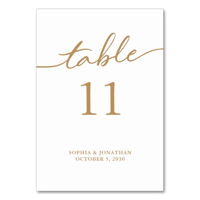 Table 11 Gold Calligraphy Personalised Wedding Table Number (Front)
