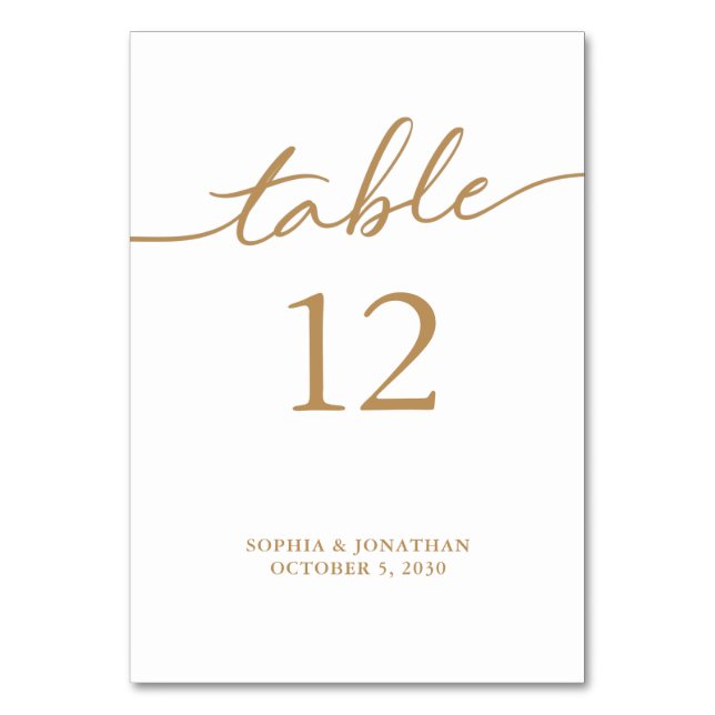 Table 12 Gold Calligraphy Personalised Wedding Table Number (Front)