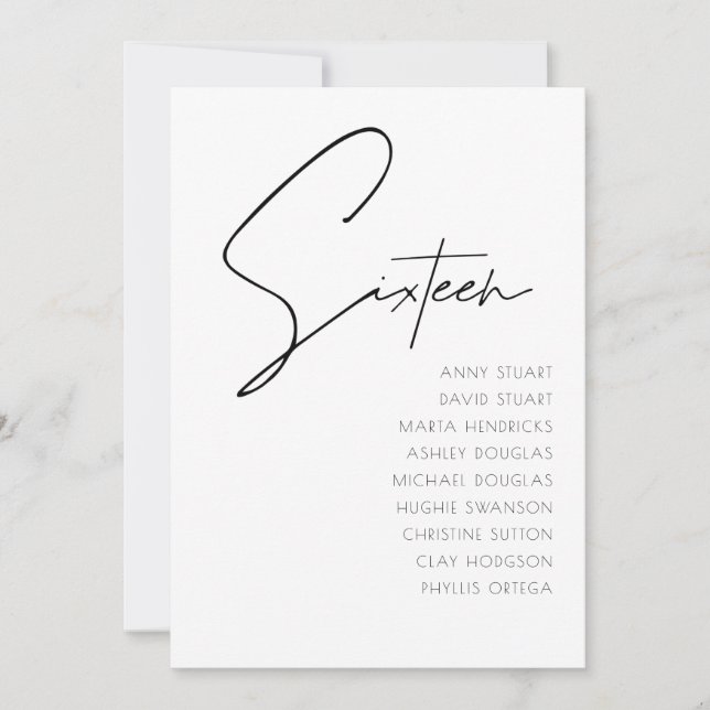 Table 16 Modern Wedding Table Number template (Front)